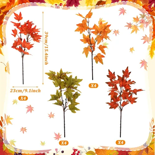 Miniatura 2 de SATINIOR 16 piezas de hojas de arce artificiales de otoño, ramas, decoraciones de Acción de Gracias para el hogar, hojas de otoño, tallos de arce