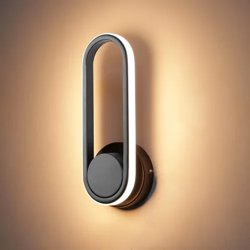 XEYOU Aplique de pared moderno de 12 W, giratorio, 330°, para interiores, color negro, LED, para dormitorio, sala de estar, hotel, pasillo, pasillo,