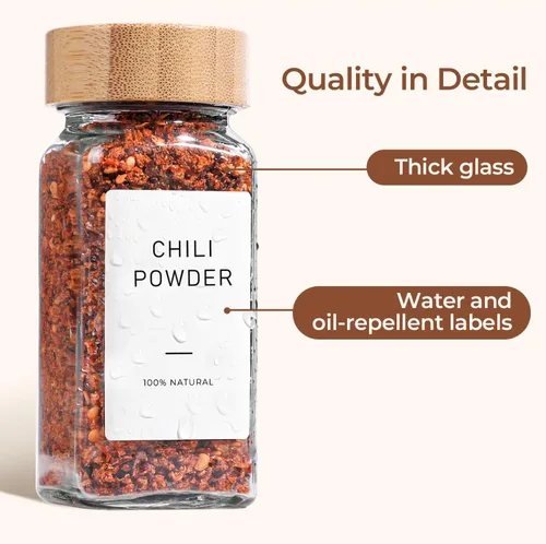 Miniatura 4 de ComSaf 4 onzas 6 piezas de tarros de especias de vidrio con etiqueta, recipientes de especias vacíos con tapas de bambú, recipientes de condimentos