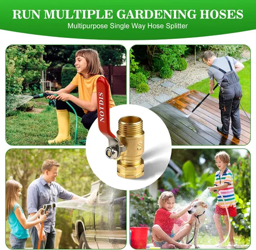 Miniatura 6 de Válvula de cierre de manguera de jardín de latón con diseño de flujo completo - Conector GHT de servicio pesado de 3/4", mango de acero inoxidable