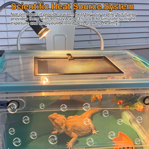 Miniatura 2 de Lámpara de calor para reptiles con 2 bombillas UVA UVB de 50 W, luz giratoria de 360°, luz solar simulada, lámpara de calefacción regulable