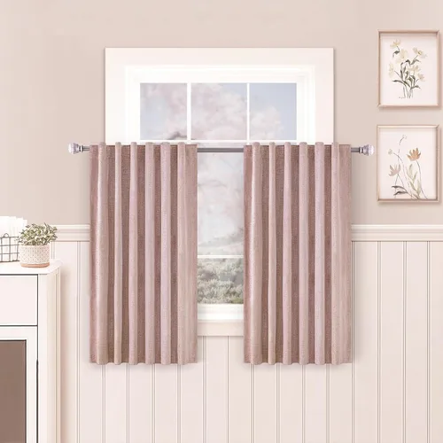PANGSINNE Cortinas opacas 100% de lino rosa rubor, 45 pulgadas de largo, juego de 2 paneles para cuarto de bebé, pestaña trasera, aislamiento Negro