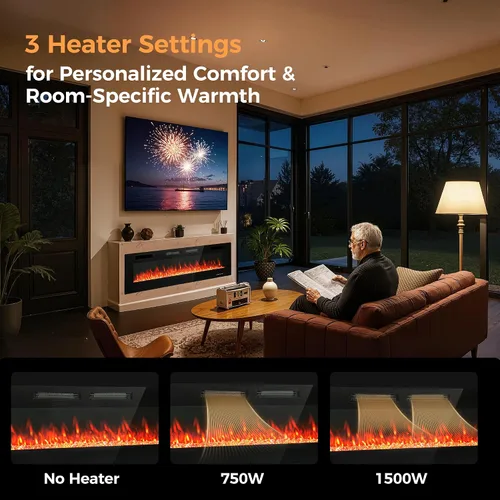 Miniatura 5 de GREEN PARTY - Chimenea eléctrica de 72" para empotrar/montar en la pared, ultradelgada de 3.2", calentador de chimenea de bajo ruido, chimenea