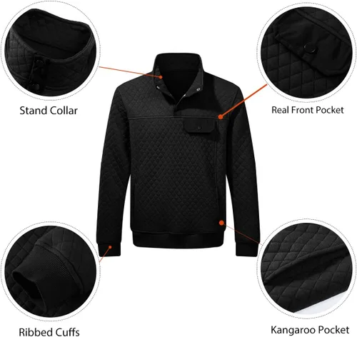 Miniatura 3 de JMIERR Sudadera acolchada para hombre, casual, de manga larga, cuello alto, con botones