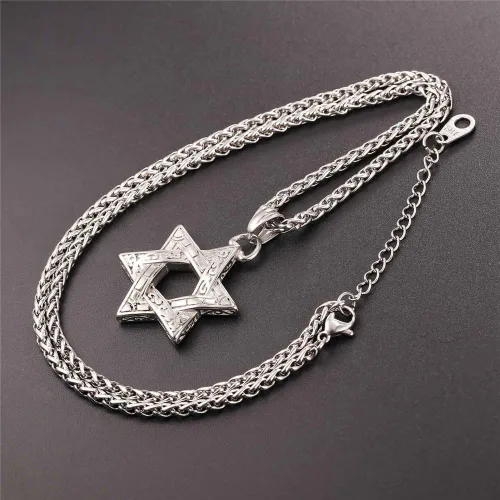 Miniatura 58 de U7 - Collar con Estrella de David para hombres y mujeres, dije hexagonal de acero inoxidable con cruz/piedra de rubí/collares clásicos judíos