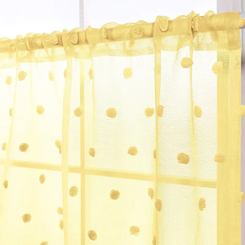 Cortinas cortas amarillas de 30 pulgadas de largo para ventanas de cocina, juego de 2 unidades de cortinas transparentes con bolsillo para barra de