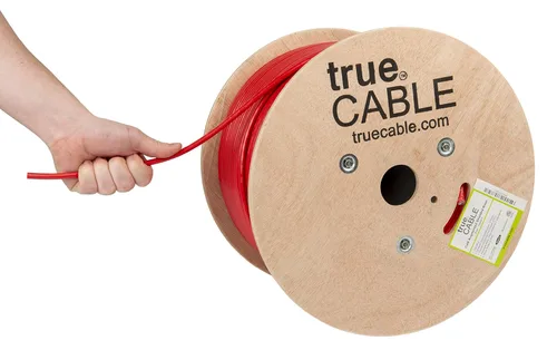 TRUE CABLE Cable Ethernet a granel de elevación blindada Cat6A, 1000 pies, rojo, cobre sólido desnudo 23 AWG, 750 MHz, F/UTP, PoE++ 100 W,