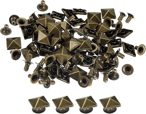 Miniatura 9 de uxcell 100 juegos de remaches de espiga, pirámide de 0.394 pulgadas (0.394 in), remaches rápidos, cuadrados, punk, decoración para ropa, cinturones