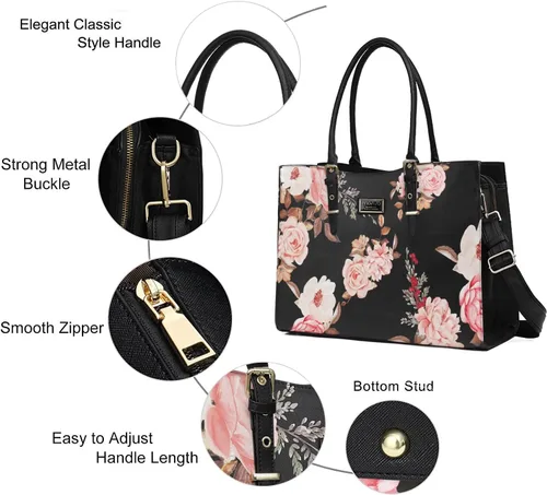 Miniatura 3 de MOSISO Bolsa de mano para laptop para mujer, 15-16 pulgadas, compatible con MacBook Air 15/Pro 16, HP Dell Acer Asus, Peony impermeable, maletín