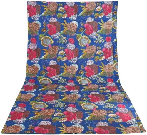 Miniatura 20 de Sophia-Art Colcha reversible de frutas indias para cama individual/king con patrón Gudri de algodón puro estilo Kantha, colcha decorativa con Rosa