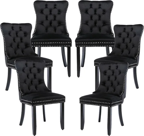 Miniatura 120 de LKTART Juego de 2 sillas de comedor de terciopelo, sillas de comedor copetudas con ribete de anillo de clavo, silla de comedor tapizada con patas