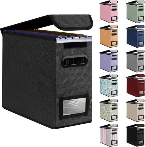Miniatura 61 de Caja organizadora de archivos Baleine con tapa, organizador de carpetas de archivos plegable con deslizador de plástico, caja de carpetas