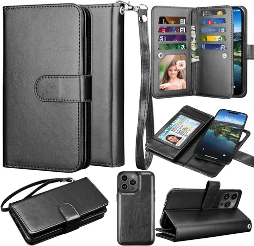 Funda tipo cartera para iPhone 15 Pro, funda para iPhone 15 Pro, funda de piel sintética con soporte para tarjetas de crédito [9 ranuras para