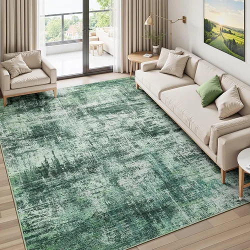 Miniatura 28 de Lofus Alfombra de área de 8 x 10 pies para sala de estar, alfombras grandes abstractas doradas con respaldo antideslizante, alfombra neutra moderna