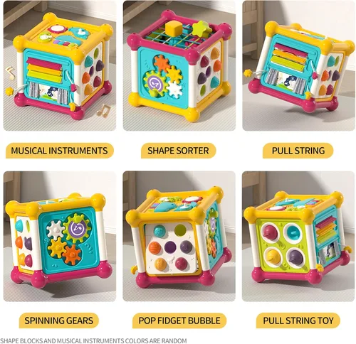 Miniatura 5 de Cubo de Actividades para Bebés, Juguetes de Cubo para Bebés de 6-12 Meses, Tablero Ocupado Musical para Niños Pequeños con 4 Bloques de Formas
