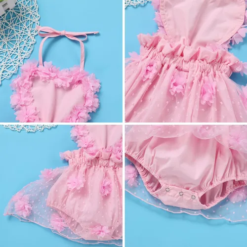 Miniatura 4 de ODASDO Conjunto de ropa de 2 piezas para bebé niña para primer cumpleaños con encaje y tutú de tul con diadema, conjunto de ropa de 2 piezas