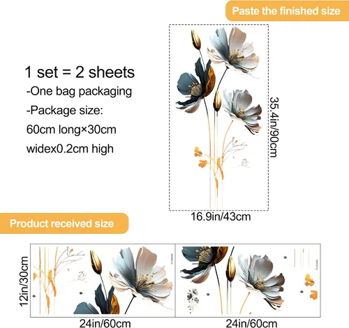 Miniatura 2 de Calcomanía de pared de loto en relieve de estilo chino, calcomanía de pared floral en 3D, removible para despegar y pegar, mural de pared para sala