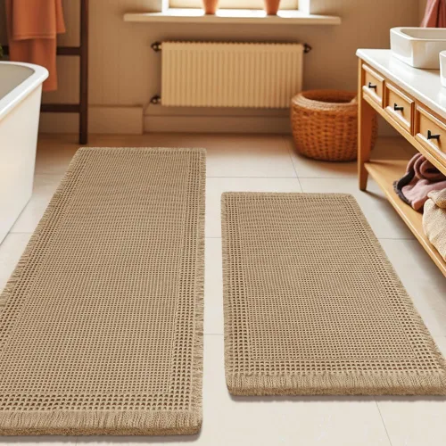 Miniatura 103 de Tapete de baño con diseño de gofre, moderno, bohemio, absorbente, antideslizante, ultrasuave, lavable a máquina, con letra de baño, dormitorio