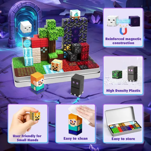 Miniatura 4 de GraceDuck Bloques magnéticos con caja de hierro, 45 bloques de construcción magnéticos de viaje, juego educativo STEM de construcción para niños a