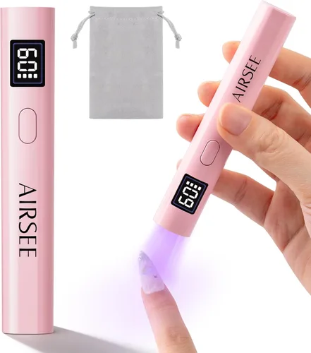 Miniatura 9 de AIRSEE Mini luz UV de mano con bolsa de almacenamiento y soporte, lámparas de uñas inalámbricas y portátiles, 2 temporizadores y pantalla LCD