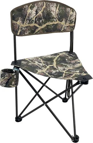 Black Sierra Tri-Lite - Taburete plegable con respaldo y soporte para tazas, silla de pesca y caza portátil ligera con correa de transporte, asiento