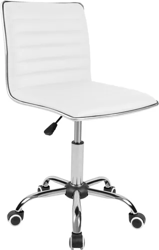 Miniatura 3 de JUMMICO Silla de oficina de tocador sin brazos con ruedas, pequeña y bonita silla de escritorio de maquillaje de cuero acanalado giratoria