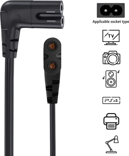 Miniatura 4 de Cable de alimentación para TV compatible con Samsung TV, Ancable de 12 pies en ángulo de 90 grados 18AWG de 2 clavijas a cable de alimentación C7