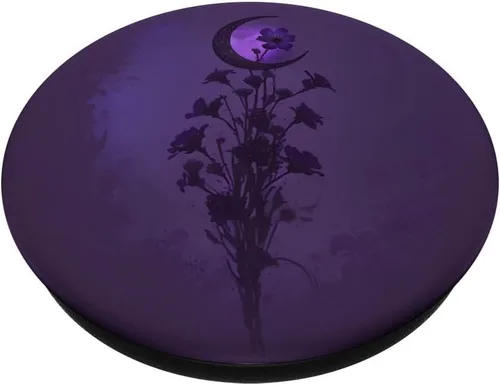 Miniatura 2 de Boho Moon Wildflower Floral sobre fondo morado oscuro PopSockets intercambiables PopGrip