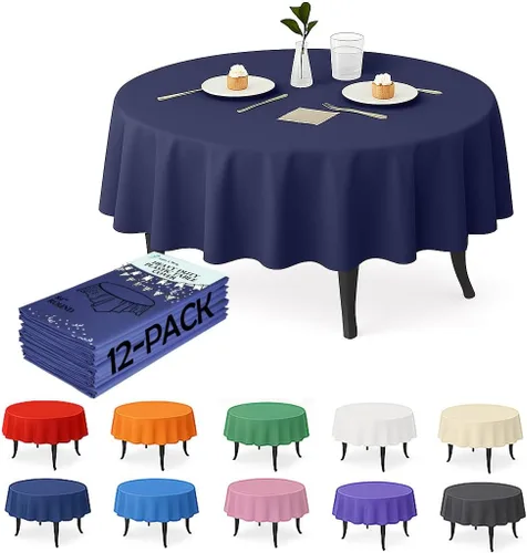 Miniatura 7 de Paquete de 12 manteles de plástico negro – Cubiertas de mesa desechables de 54 x 108 pulgadas para mesas rectangulares, resistentes y resistentes al