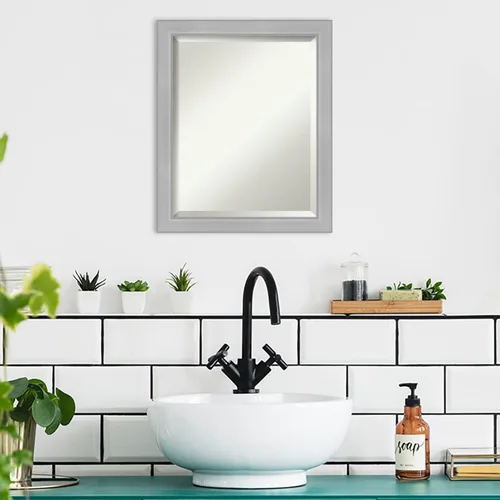 Miniatura 5 de Amanti Art Espejo de baño plateado para sobre el fregadero, 23 x 19 pulgadas Vista de níquel cepillado, espejo de tocador rectangular estrecho