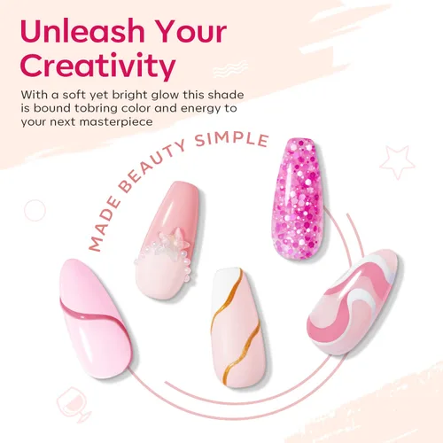Miniatura 7 de Modelones - Juego de gel de uñas de polietileno, 6 colores de la colección Confeti Rosa, rosa desnudo, colores con purpurina, gel de extensión