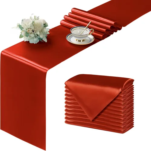 Miniatura 46 de Manyshofu 24 Piezas Caminos de Mesa de Satén Plateado – Tamaño Largo de 12 x 108 Pulgadas, Decoración de Camino de Mesa para Fiestas Brillante