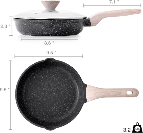 Miniatura 6 de Kordisen - Sartén antiadherente con tapa, sartén de 9.5 pulgadas de granito para huevos y tortillas, saludable y no tóxica, compatible con Granito