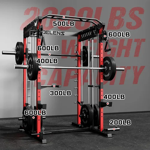 Miniatura 7 de JELENS M21 - Máquina Smith, jaula de potencia multifunción con sistema de cruce de cable de polea doble, banco de sentadillas todo en uno de 907 kg