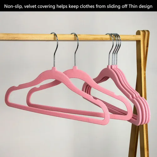 Miniatura 5 de Perchas para niños GoodtoU de terciopelo para bebé, antideslizantes, rosa, para niños pequeños y bebés, paquete de 20 perchas de ropa para bebé
