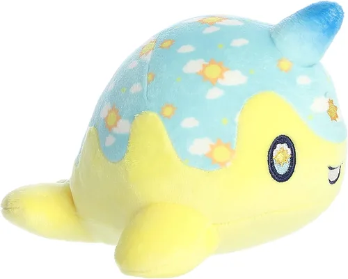 Miniatura 3 de Aurora Encantador y sabroso melocotón Sunny Day Nomwhal animal de peluche, diseño brillante y colorido, peluche de exhibición, amarillo, 7 pulgadas