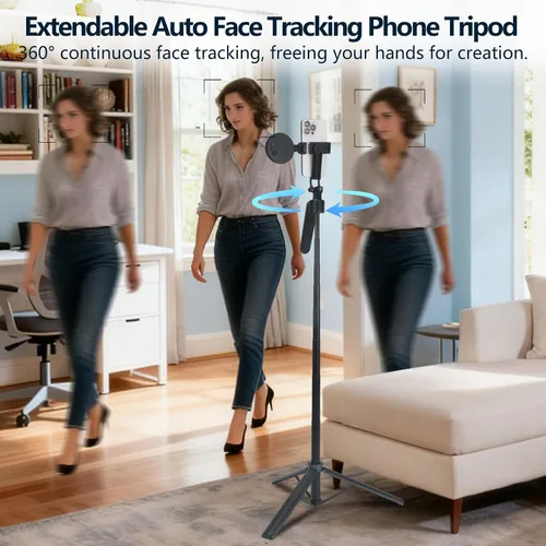 Miniatura 2 de Soporte de Trípode para Teléfono con Seguimiento Automático de Rostro Extensible, Compatible con Android/iPhone, Palos para Selfies con Rotación