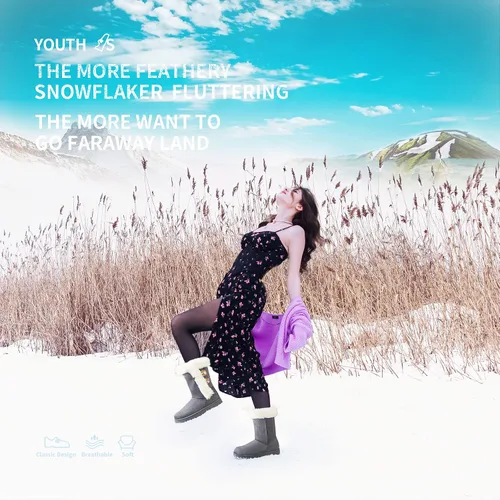 Miniatura 6 de Obtaom Botas de nieve de invierno para mujer, botas cortas de media pantorrilla, botas de moda de resina con botón de resina sintética para mujer