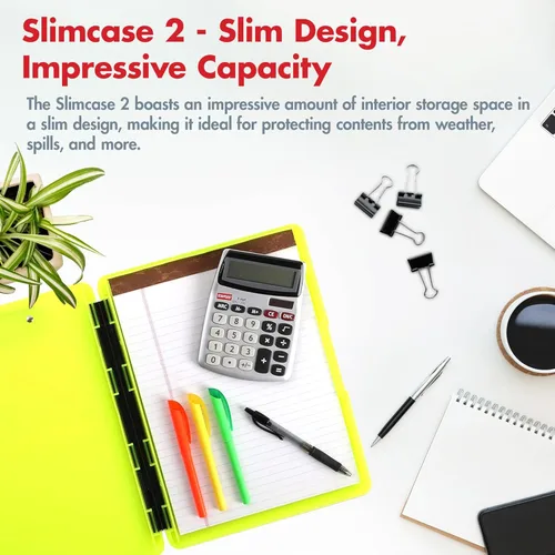 Miniatura 2 de Dexas Slimcase 2 - Portapapeles de plástico con almacenamiento y apertura lateral, color amarillo neón, suministros de oficina para organizar