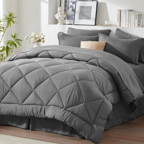 Miniatura 22 de Newspin - Juego de edredón de 6 piezas y tamaño individual XL, ropa de cama en una bolsa, con edredón y sábanas, fundas de almohada, sábana