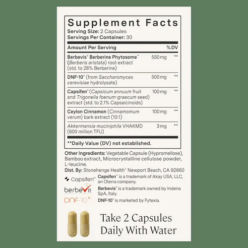 Miniatura 4 de Stonehenge Health Dynamic GLP-1 Suplemento de control de peso para mujeres y hombres, 550 mg de berberina, Akkermansia, apoya la regulación