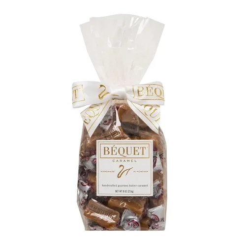 Béquet Caramel - Caramelo gourmet de butterscotch salado - Caramelo envuelto individualmente - Caramelo gourmet de sal marina - Hecho en Montana -