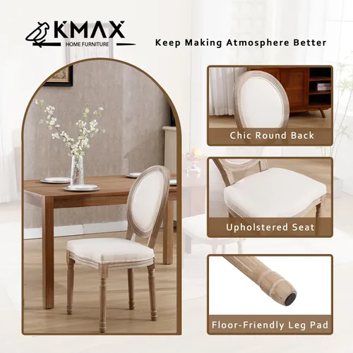 Miniatura 4 de Kmax Sillas de comedor estilo granja, patas de madera marrón, elegantes sillas de cocina copetudas, sillas de dormitorio francesas desgastadas
