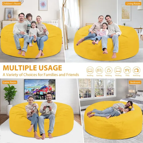Miniatura 291 de Puf de 5 pies, puf grande con relleno de espuma viscoelástica, sofá puff esponjoso con funda de terciopelo holandés, puf redondo para sala de estar