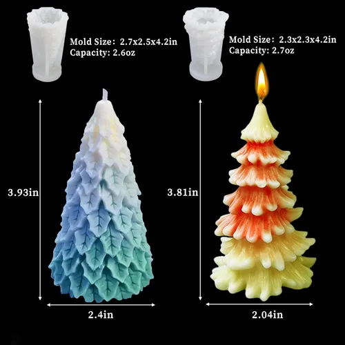 Miniatura 2 de 4 piezas moldes de silicona para árbol de Navidad, moldes de velas 3D para hacer velas, molde de resina epoxi de silicona en forma de árbol, molde