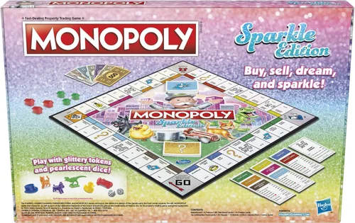 Miniatura 16 de Hasbro Gaming Monopoly Sparkle Edition Juego de mesa, juegos familiares, con fichas brillantes, dados nacarados, aspecto brillante
