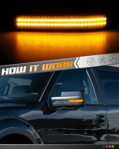 Miniatura 6 de HERCOO Luces LED secuenciales intermitentes para espejo lateral, lámpara ámbar, reflector, conjunto de lentes ahumadas, compatible con Ford F150