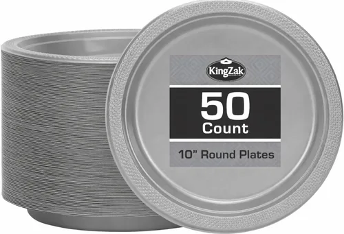 Miniatura 44 de Platos de plástico rojos de la colección Hanna K. Signature, redondos de 9 pulgadas, 50 unidades – Platos desechables resistentes para cenas