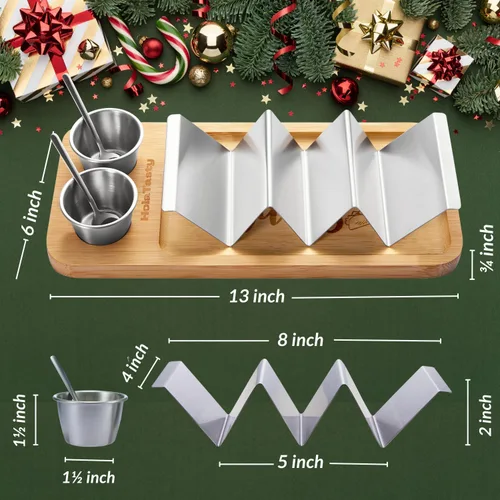 Miniatura 4 de Kit de Soportes para Tacos, Set 3-en-1 - Soporte para Concha de Taco + Bandeja de Servicio + Taza para Salsa, Plato de Presentación para Tacos