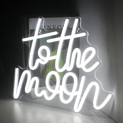 Looklight Letrero de neón de letras a la luna con luces LED, luces de neón blancas para decoración de pared, luz de conectividad, luna iluminada,